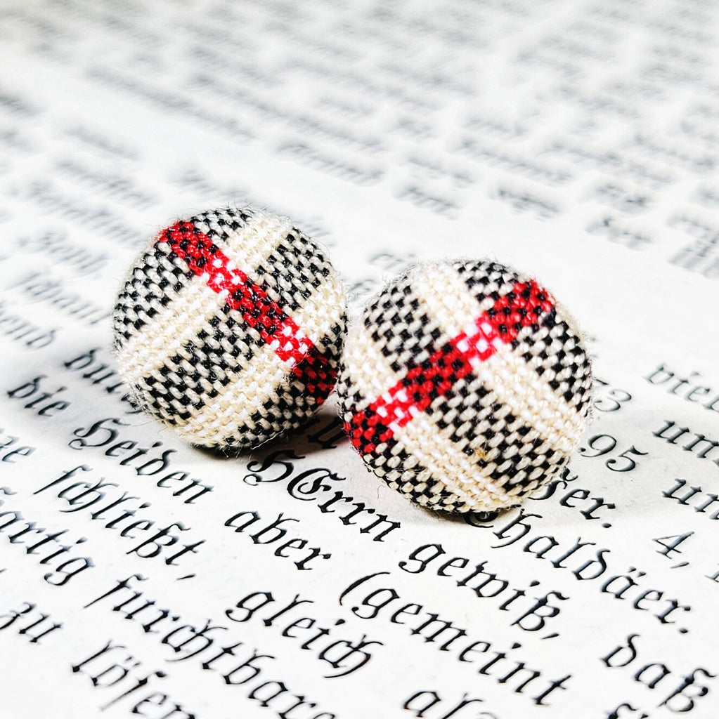 Earring Studs - Brown Check Plaid Stud Earrings