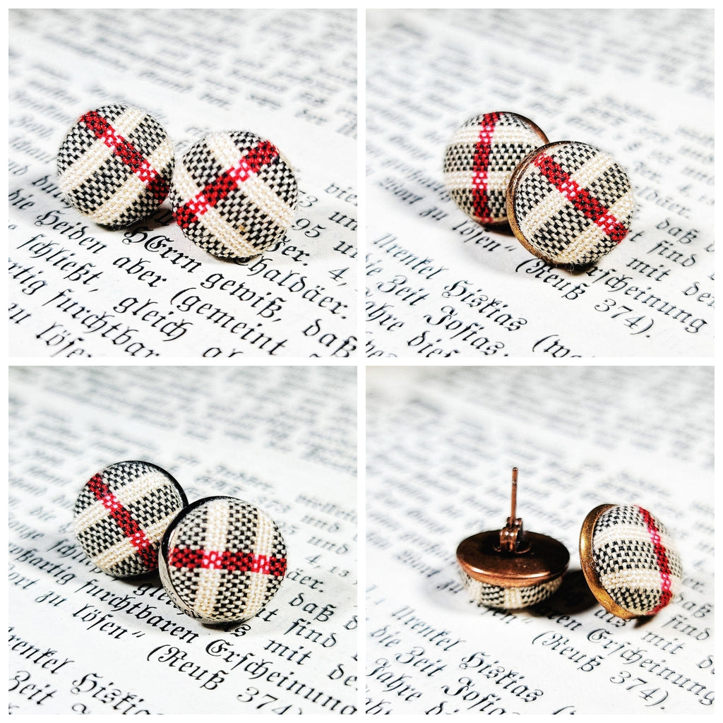 Earring Studs - Brown Check Stud Earrings With Nova Check