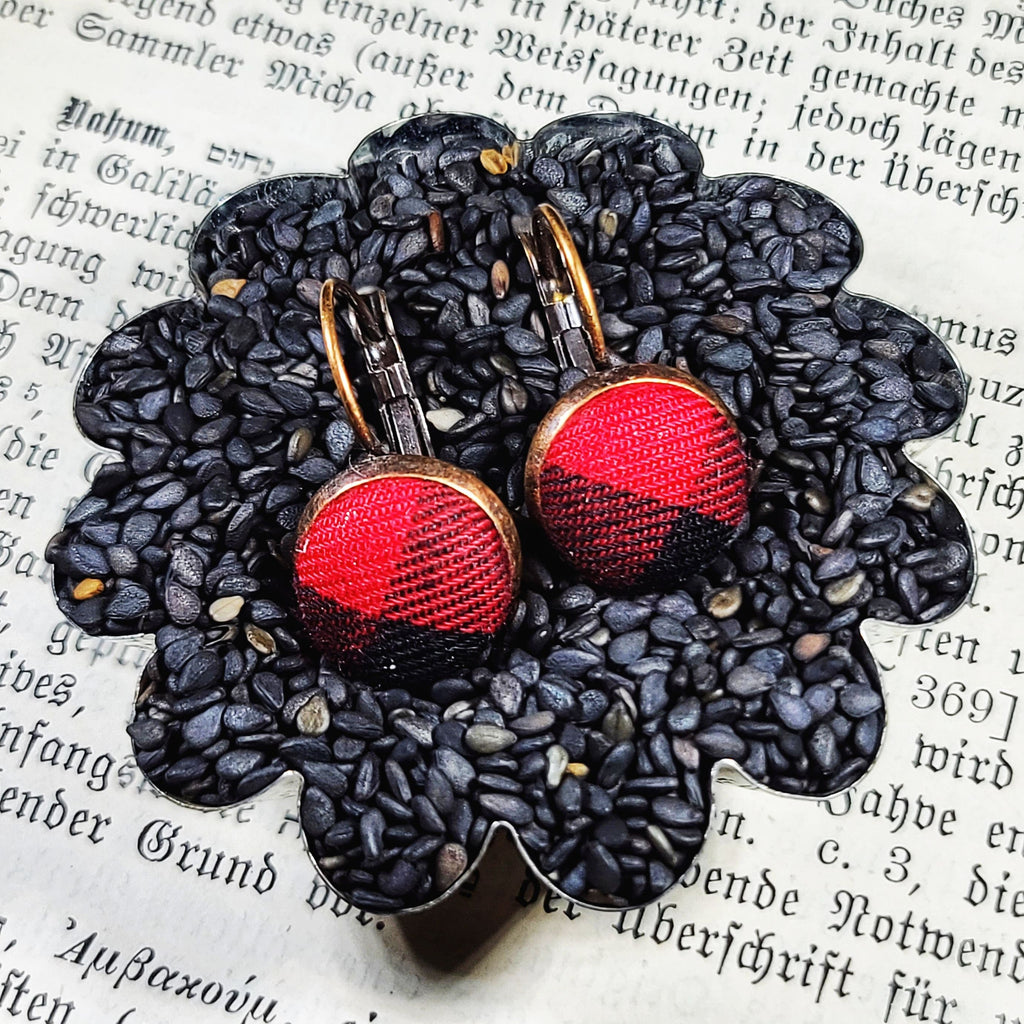 Red and Black Plaid Lever Back Earrings 