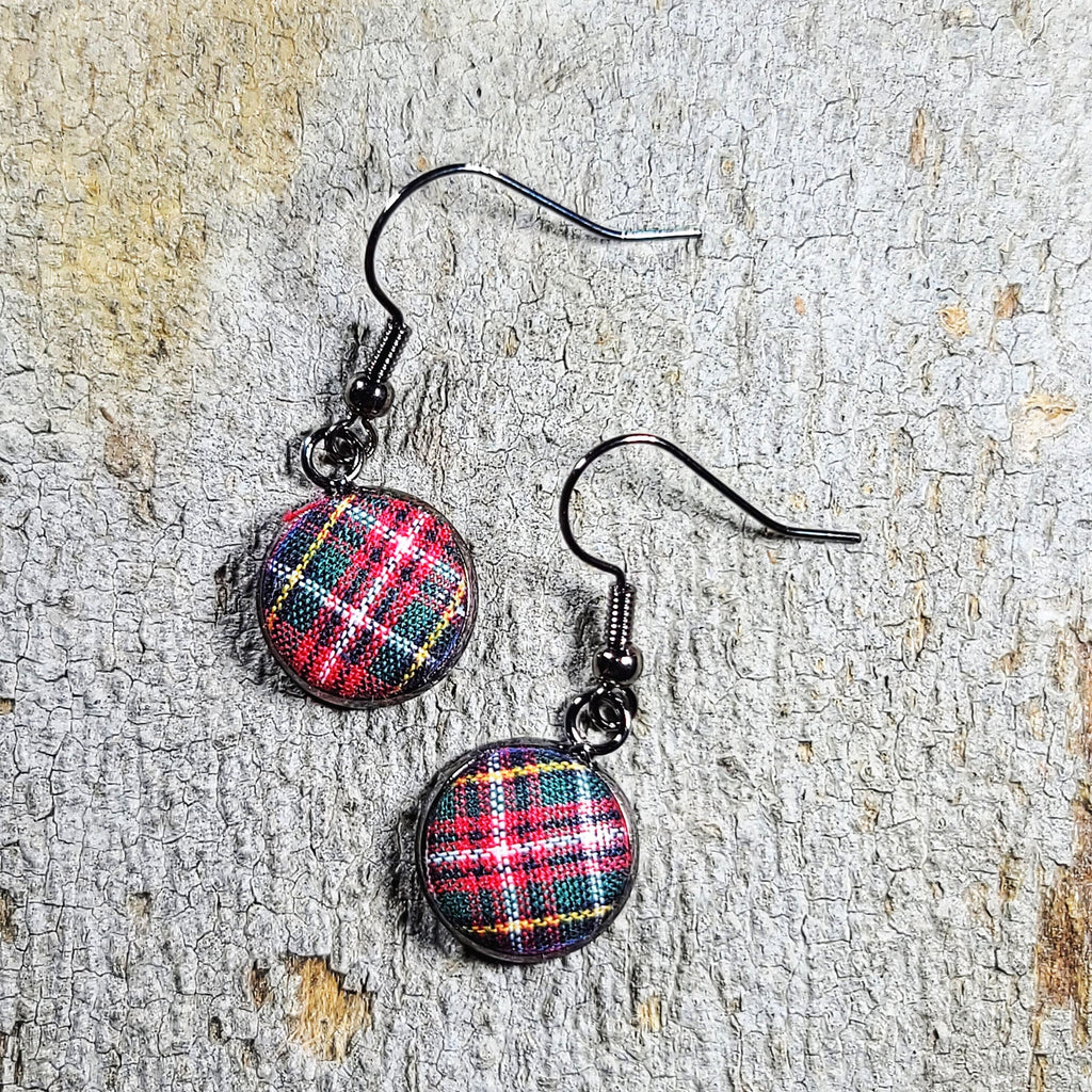 Wire Drop Earrings - Stewart Royal Tartan Drop Earrings