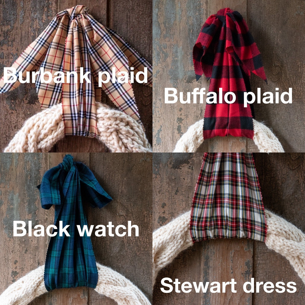 Farmhouse Black Watch Tartan Plaid Rag Wreath 