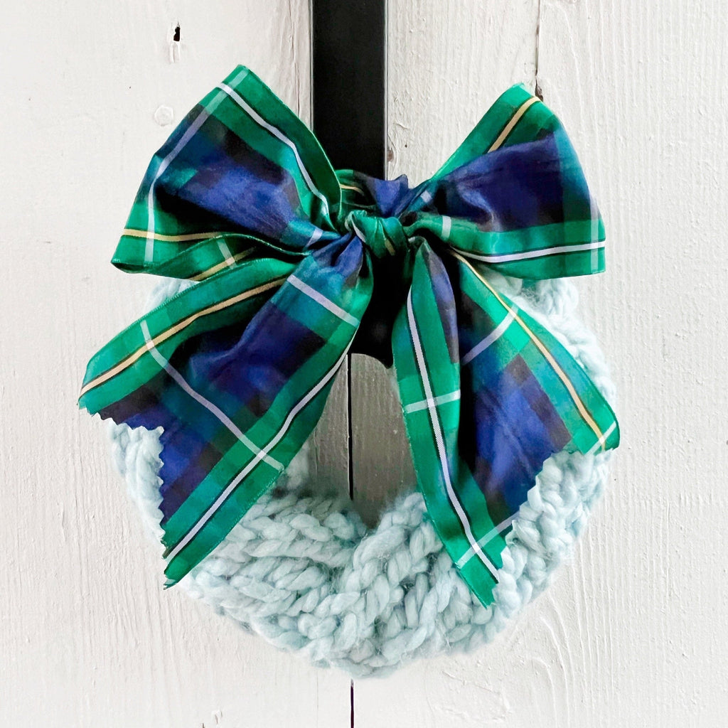 Hand Knitted Farmhouse Wreaths With Campbell Tartan Bow