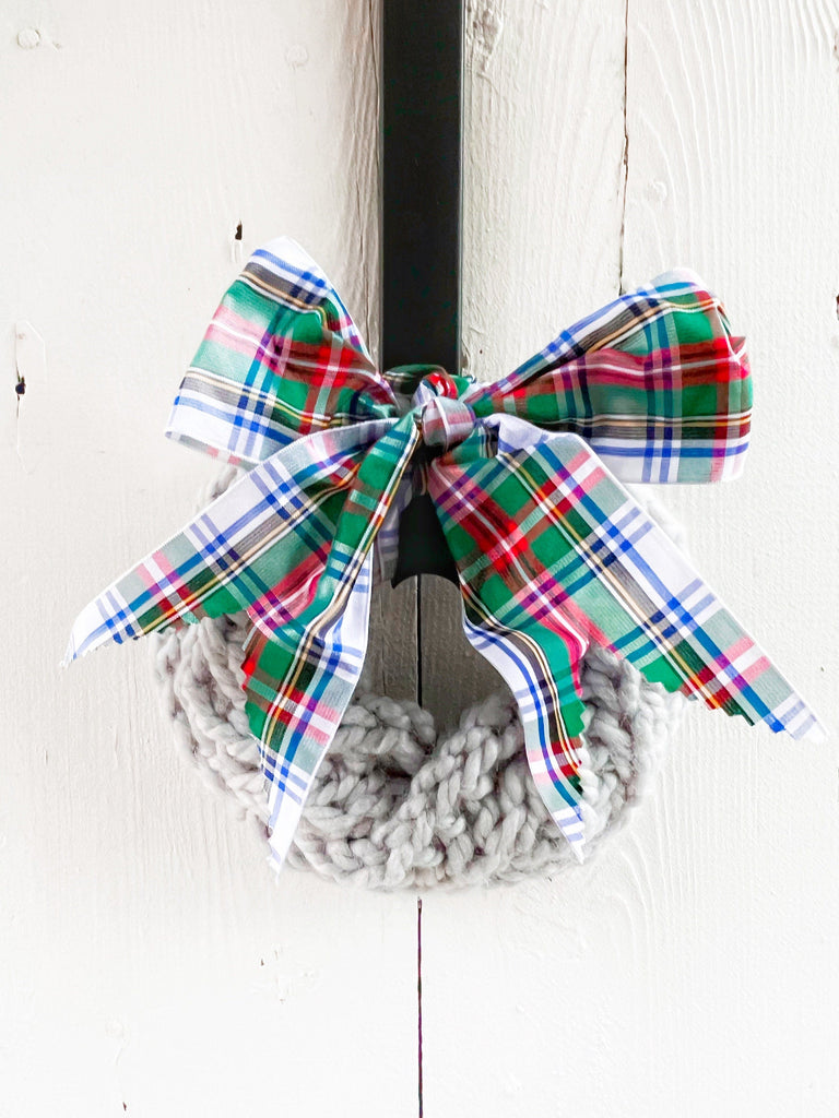 Hand Knit Farmhouse Holiday Decor Rustic Winter Wreath