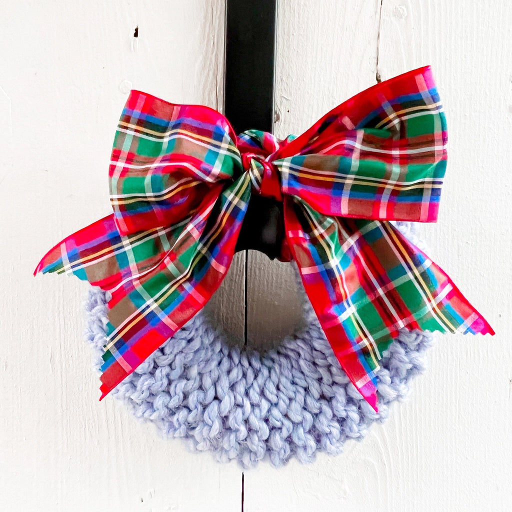 Hand Knitted Farmhouse Wreaths With Stewart Tartan Bow 