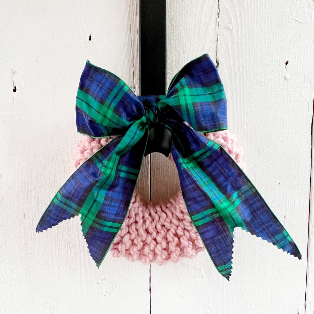 pink Hand Knit Wreaths - Scottish Inspired - Black Watch Bow