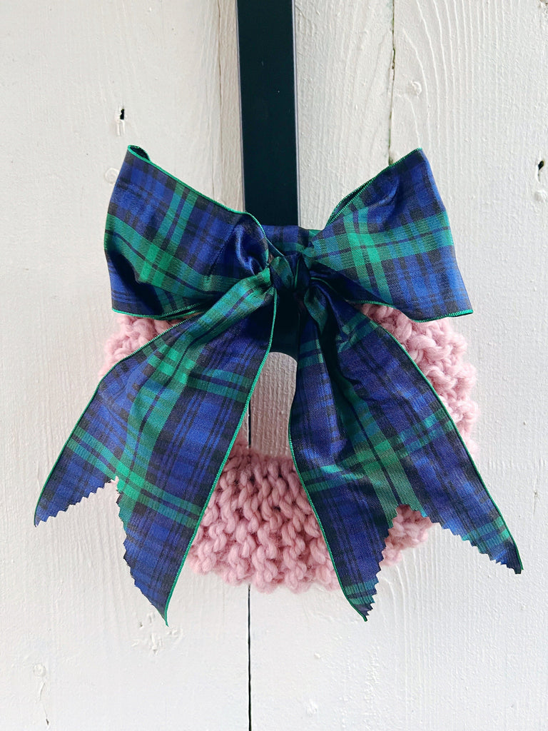 Hand Knitted Farmhouse Wreaths With black watch Tartan Bow