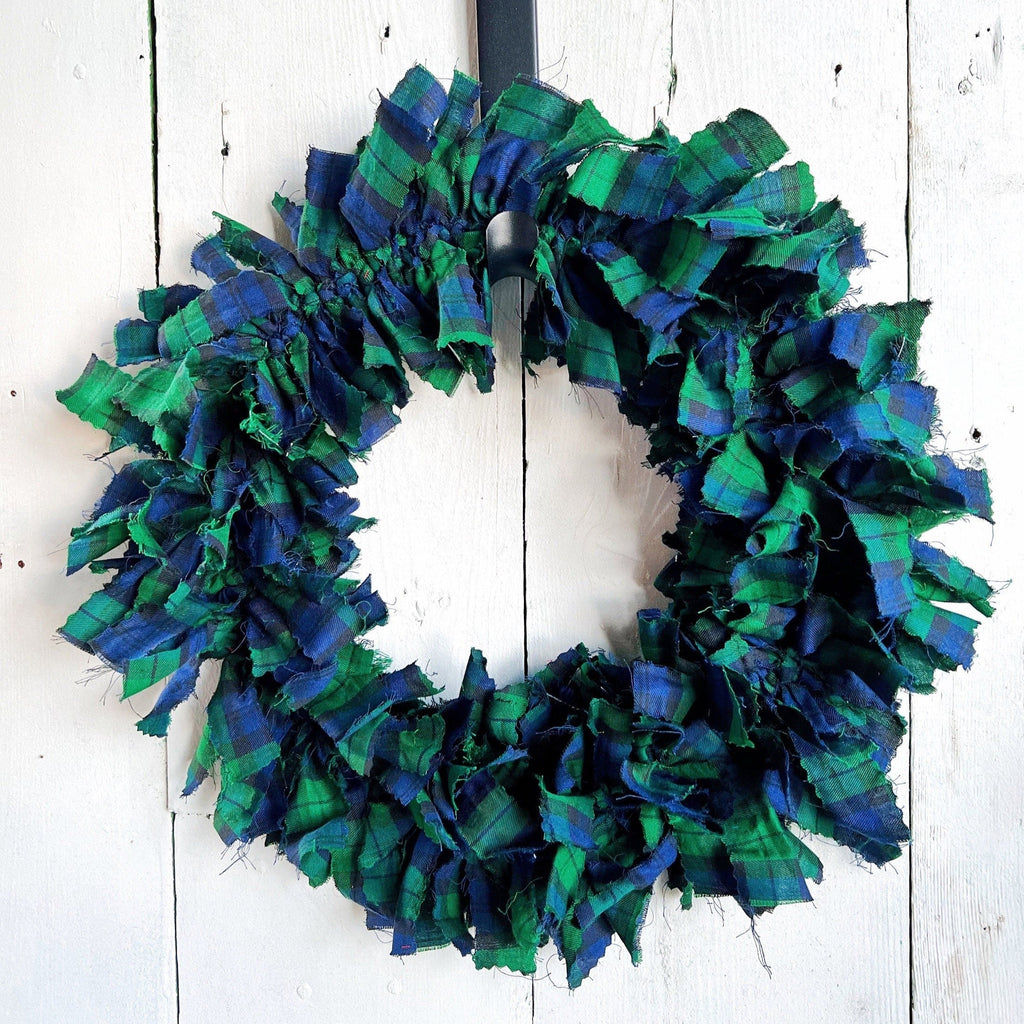 Rag Wreath - Farmhouse  Tartan Plaid Rag Wreath