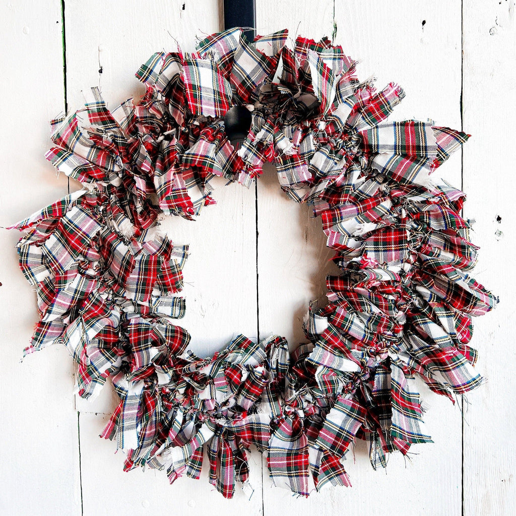 Stewart Dress Tartan Plaid Rag Wreath - Farmhouse Inspired