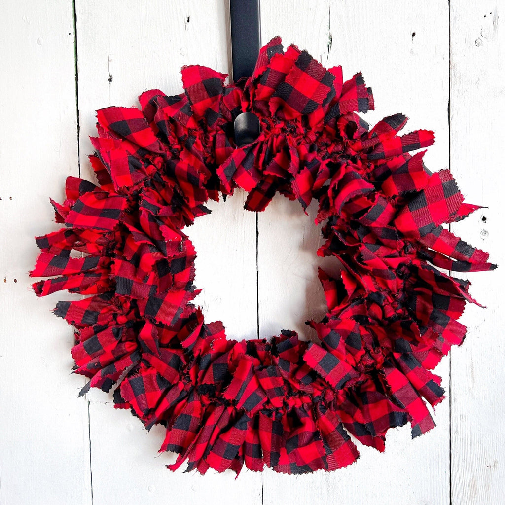 Farmhouse-Inspired Lumberjack Buffalo Plaid Rag Wreath