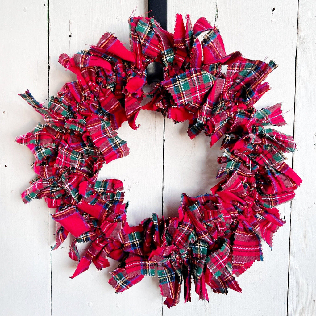 Farmhouse Winter Decor Royal Stewart Tartan Plaid Rag Wreath