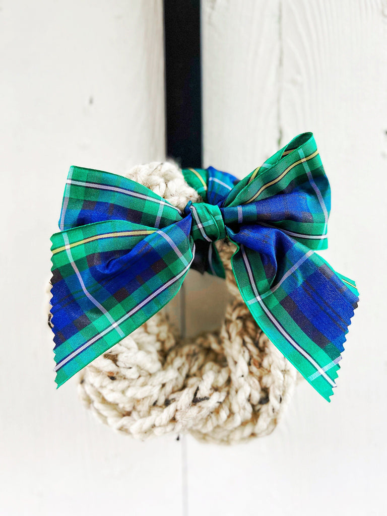 Chunky Hand Knit Farmhouse Wreaths and Campbell Tartan Bow 