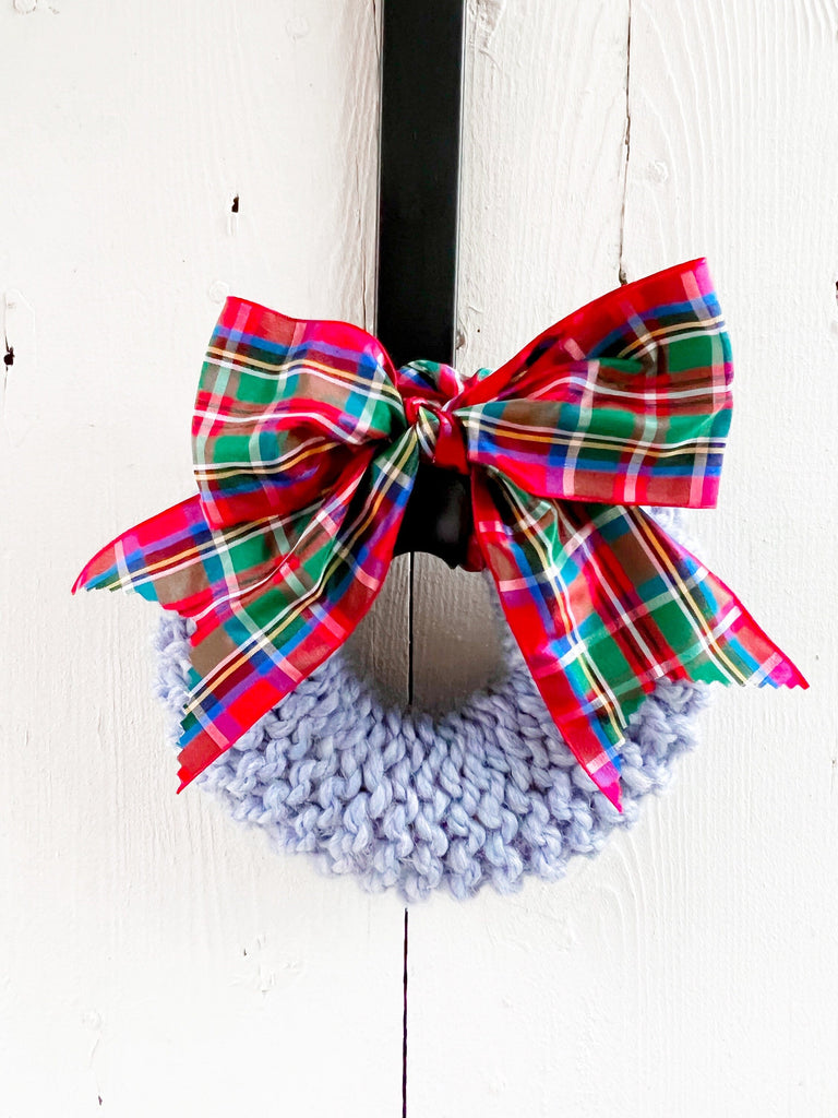 Hand Knitted Wreaths With Large Stewart Tartan Bow