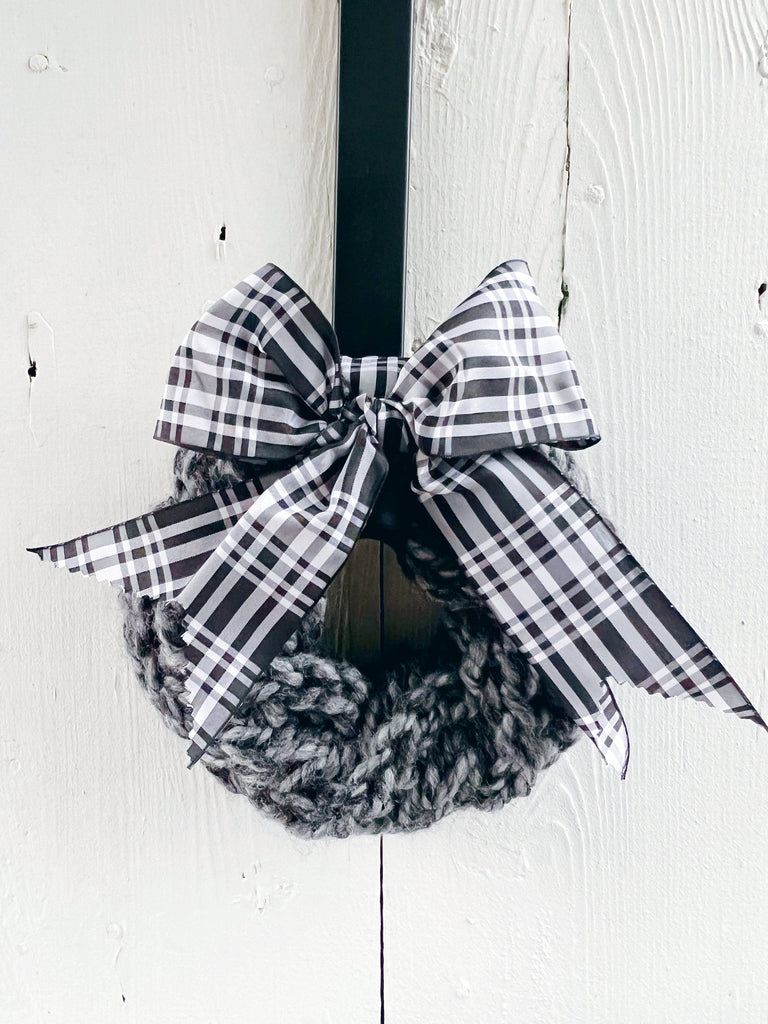 Hand Knit Wreaths - Tartan Bow Wreath - Ready To Ship