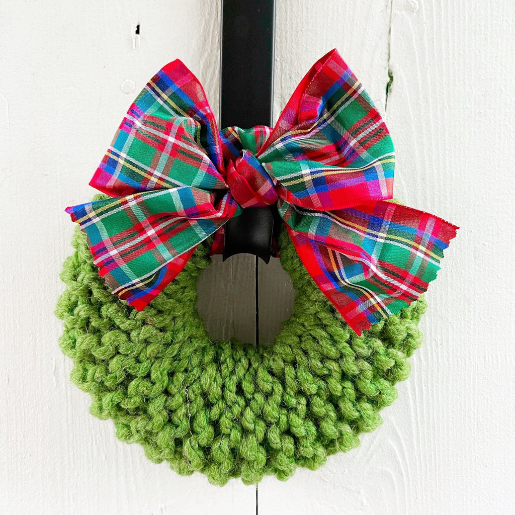 Hand Knitted Farmhouse Wreaths With Stewart Tartan Bow