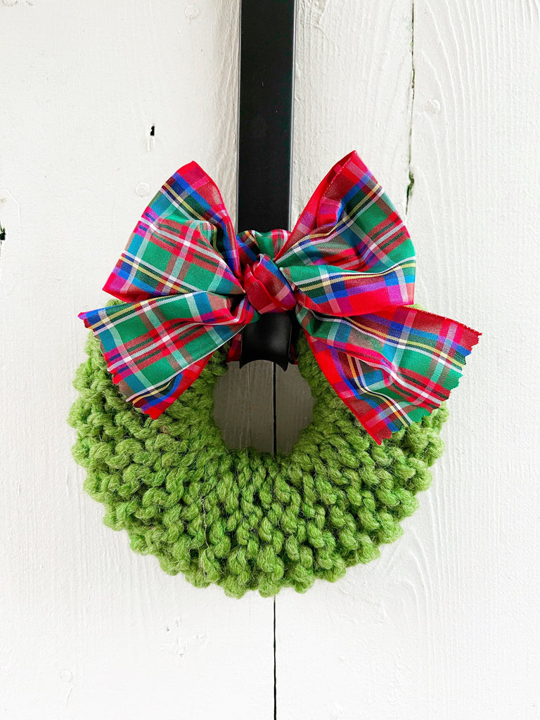 Hand Knitted Farmhouse Wreaths With Stewart Tartan Bow