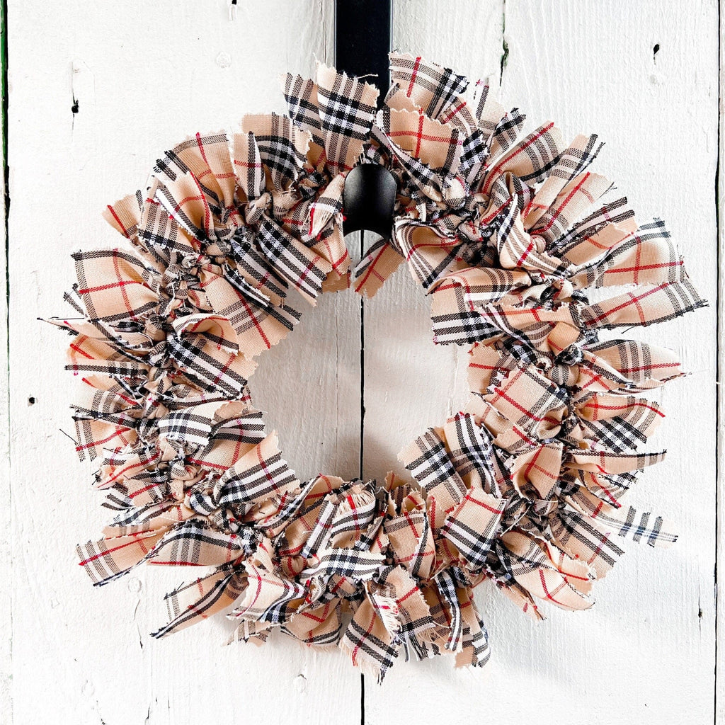  Farmhouse Inspired Brown Fabric Rag Wreath 