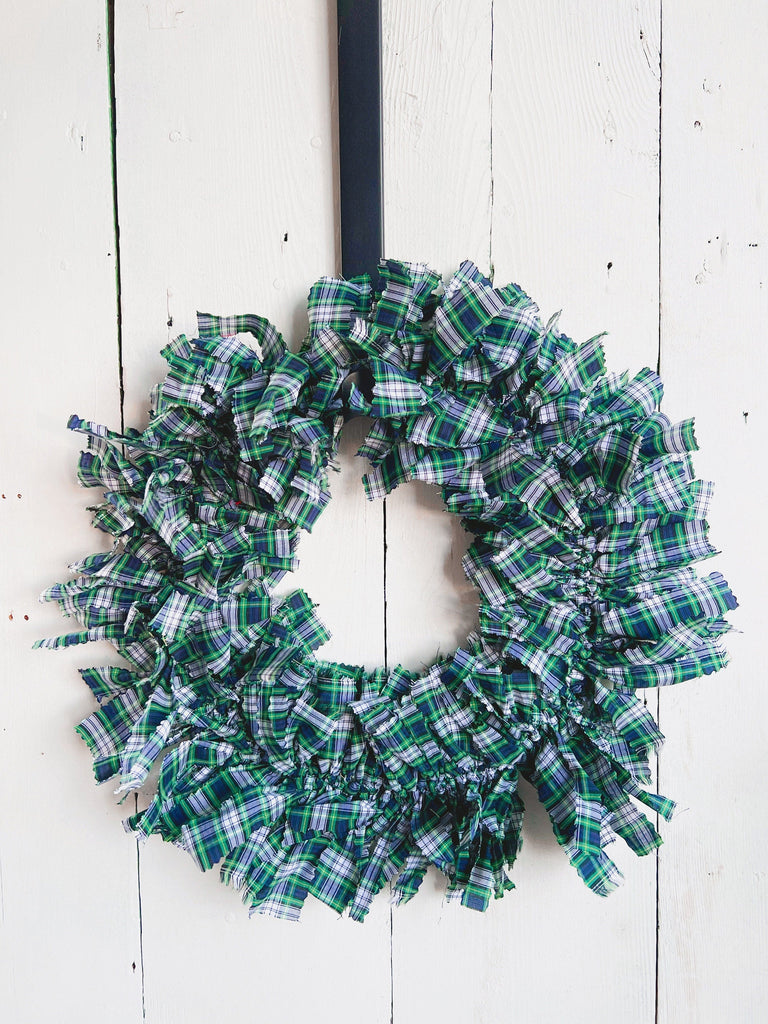  Gordon Tartan Plaid Fabric Rag Wreath Front Door Wreath