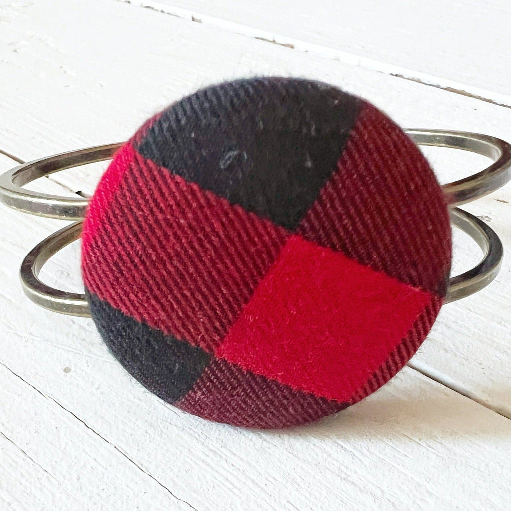 Plaid Cuff Bracelet - Buffalo Plaid Bangle With Hinge