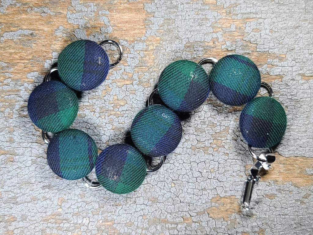 Bracelets - Blue Green Plaid silver link bracelet