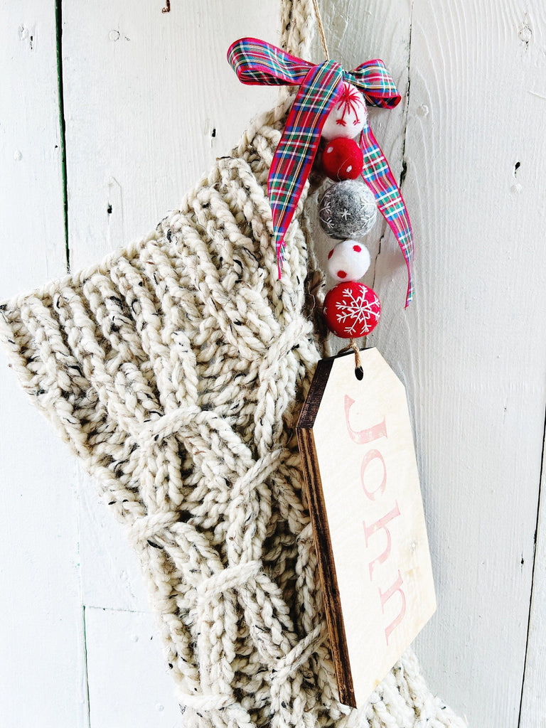 Chunky Knit Textured Christmas Stockings With Name Tags