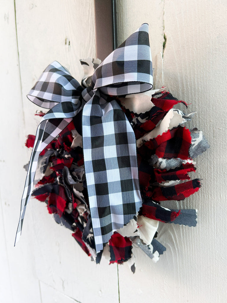 Rag Wreath - Year Round Farmhouse Tartan Plaid Accents