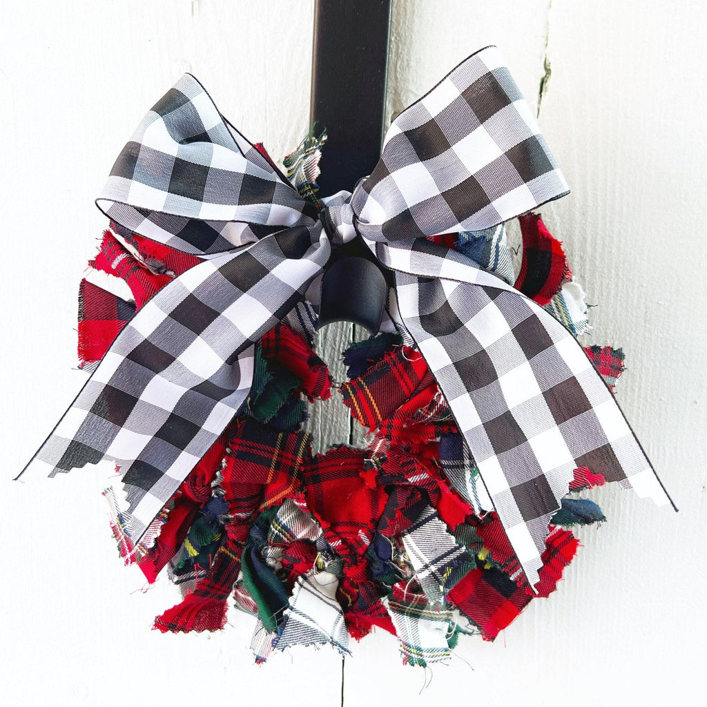 Plaid Wreath - Fabric Rag Farmhouse Decor -  Holiday Gift