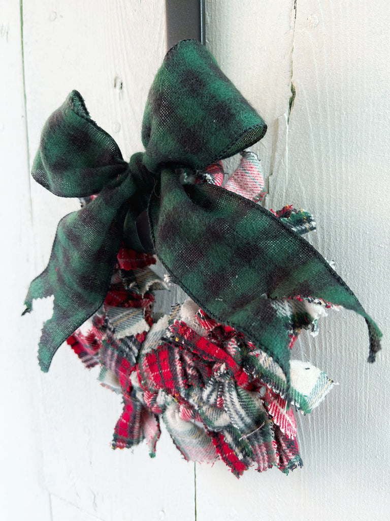 Rag Wreath - Plaid Christmas Rag Wreath - Farmhouse Decor