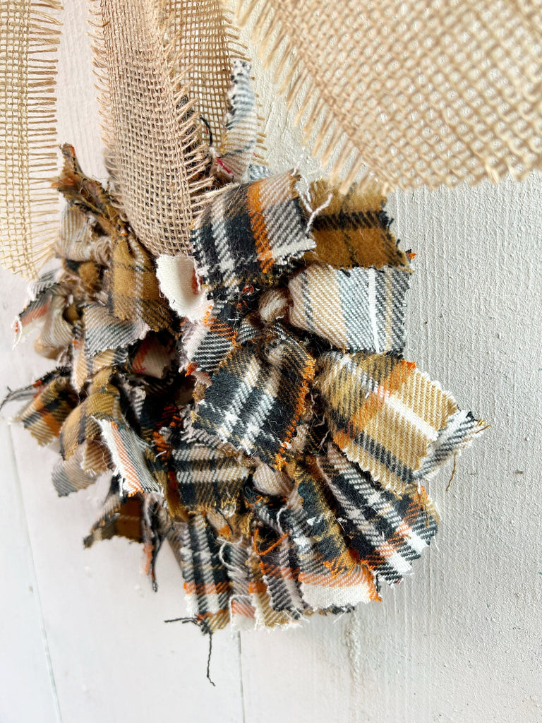 Rag Wreath - Burlap Ribbon Bow - Year Round Front Door Decor