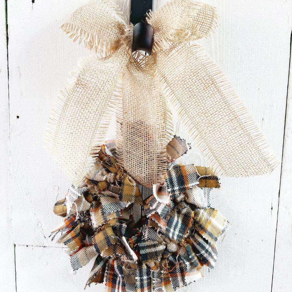 Everyday Farmhouse Brown Plaid Flannel Rag Wreath