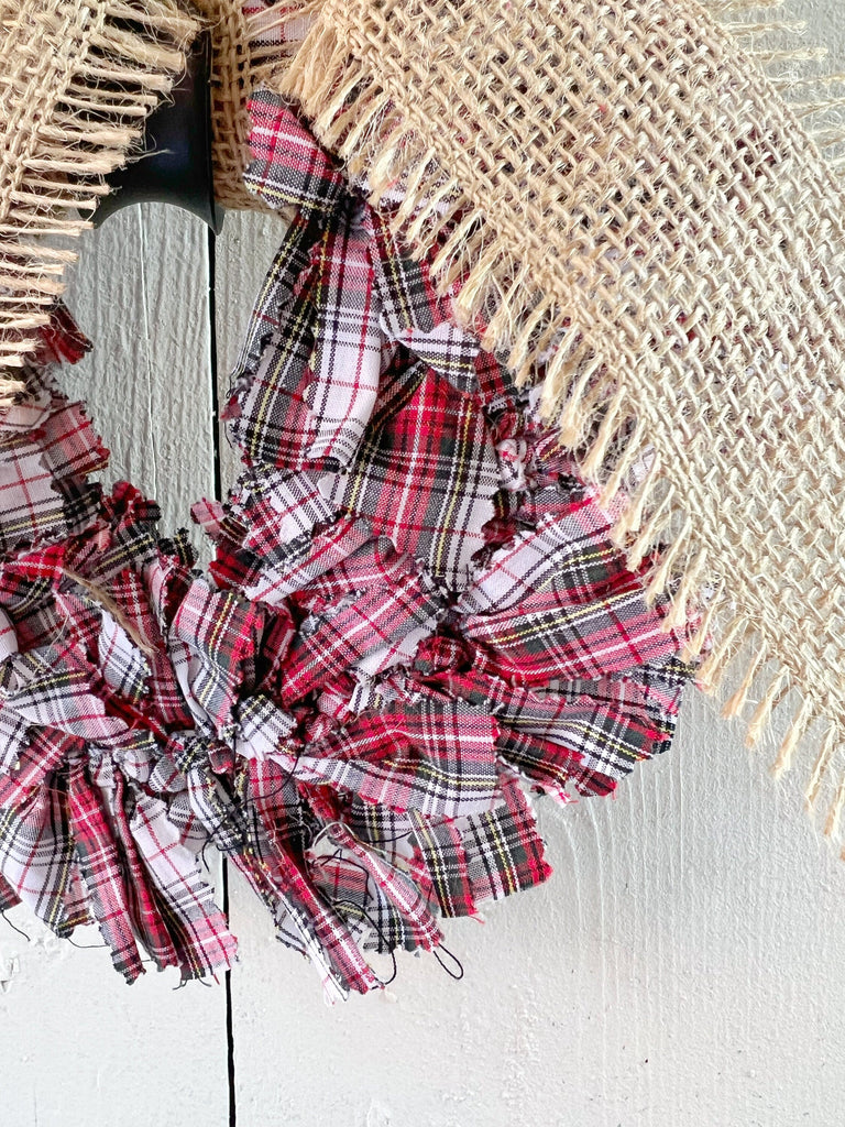 Rag Wreath - Farmhouse Wreath With Burlap Bow