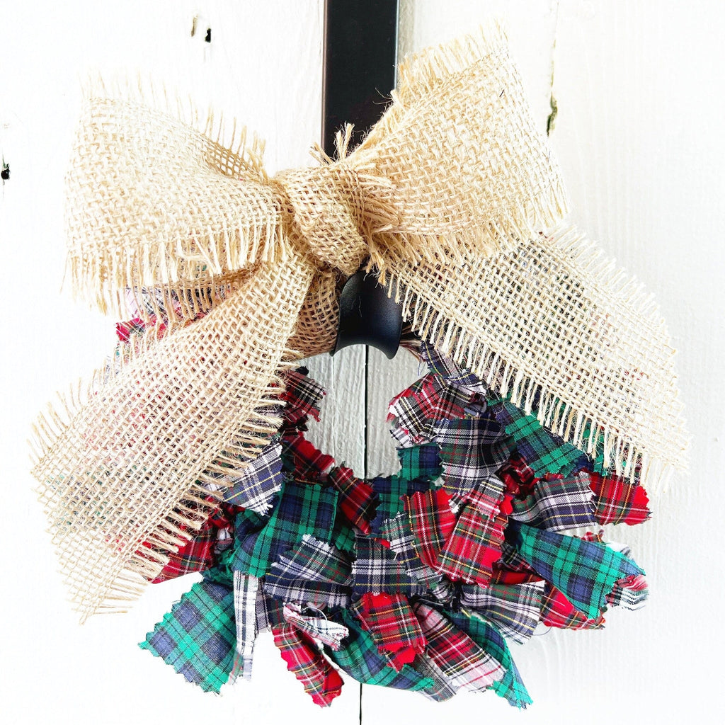 Rag Wreath - Tartan Plaid Farmhouse Style