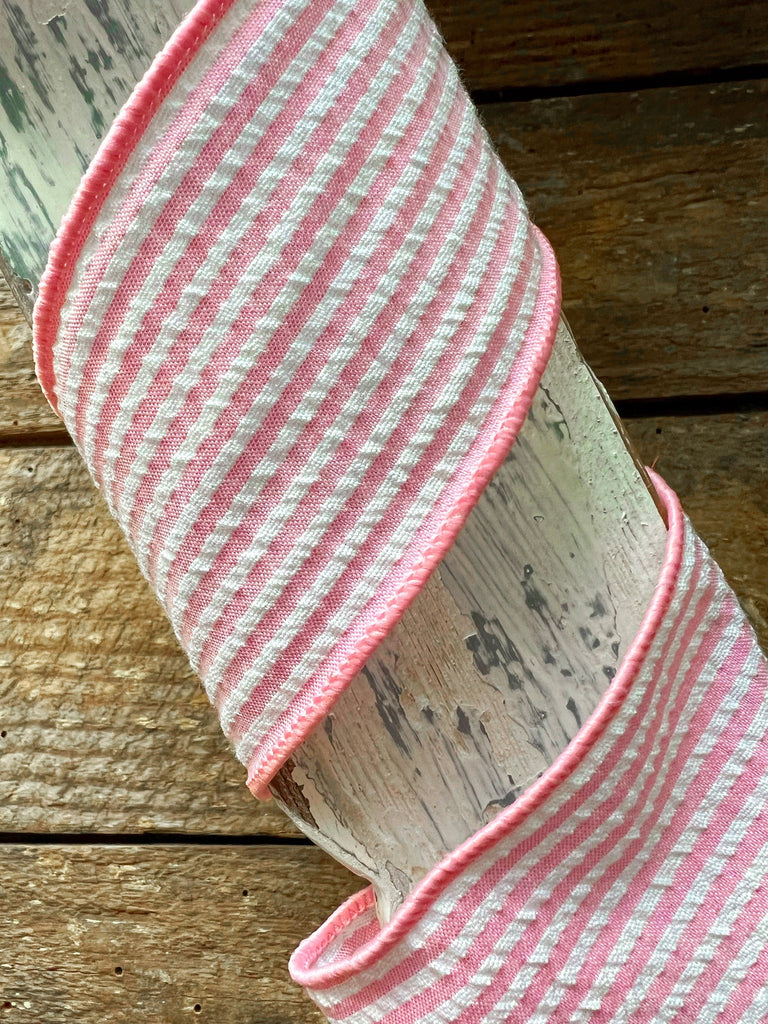 Wired Ribbon Spools - Pink White Striped - Spring Crafts