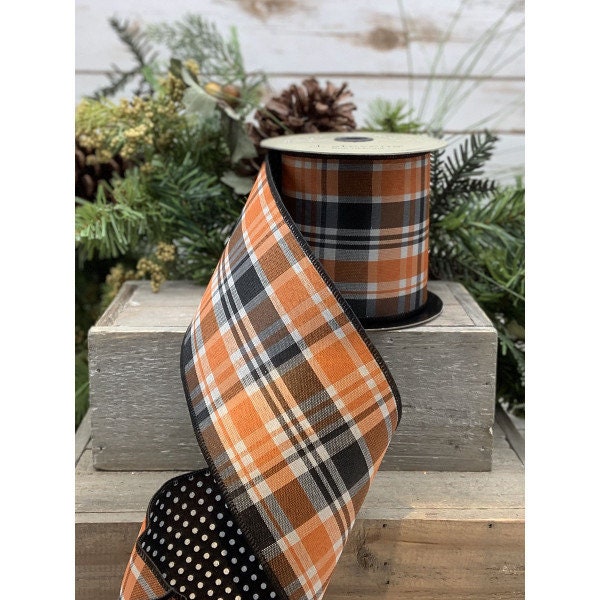 4 Inch Plaid Fall Ribbon - Luxury Double Sided Wired Ribbon