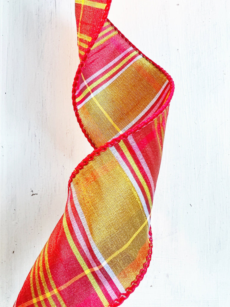 Fall Plaid D Stevens Wired Ribbon - 2.5 Inch