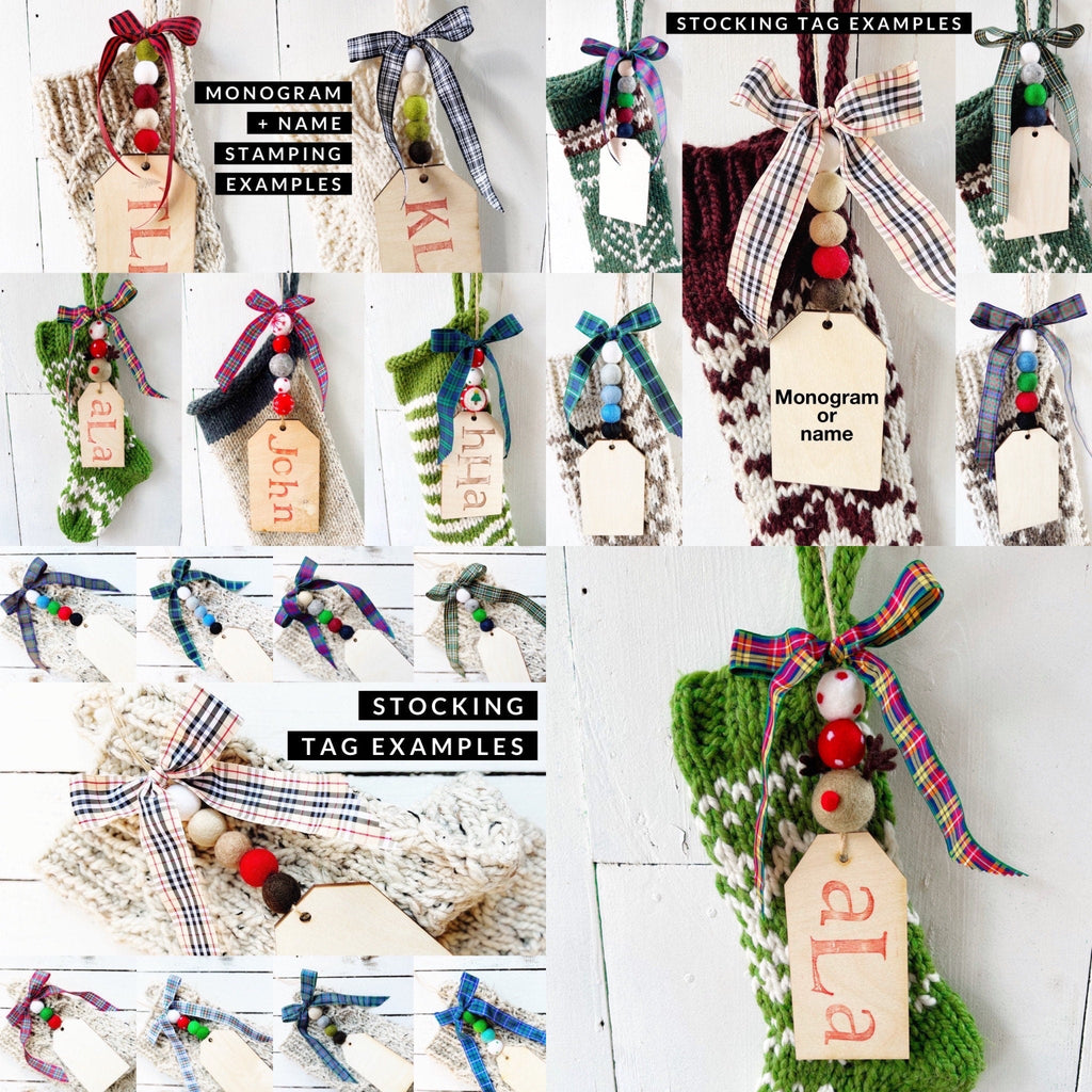 Custom Stocking Tags with Hand Stamped Names & Ribbon