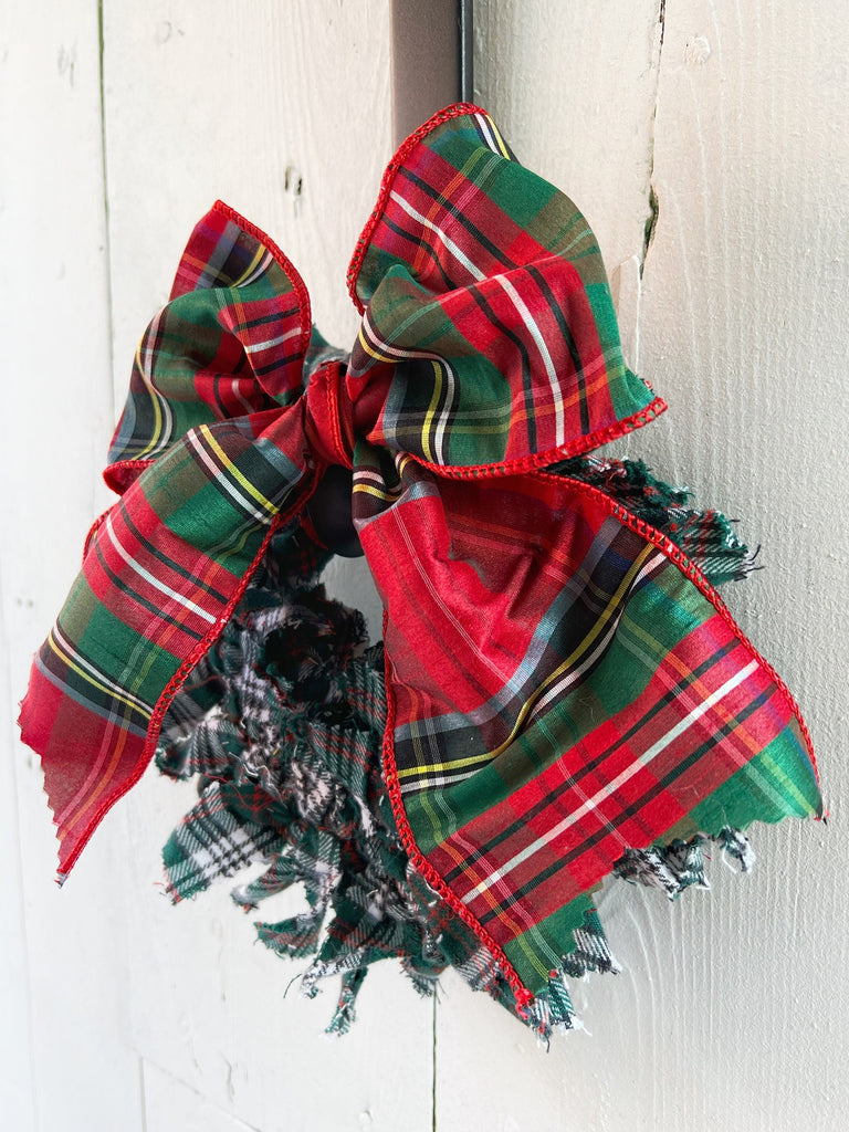 Handcrafted Tartan Wreath - Plaid Rag Decor For Christmas