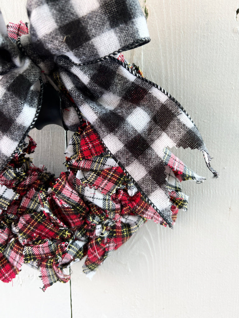 Rag Wreath - Plaid Wreath - Farmhouse Holiday Decor