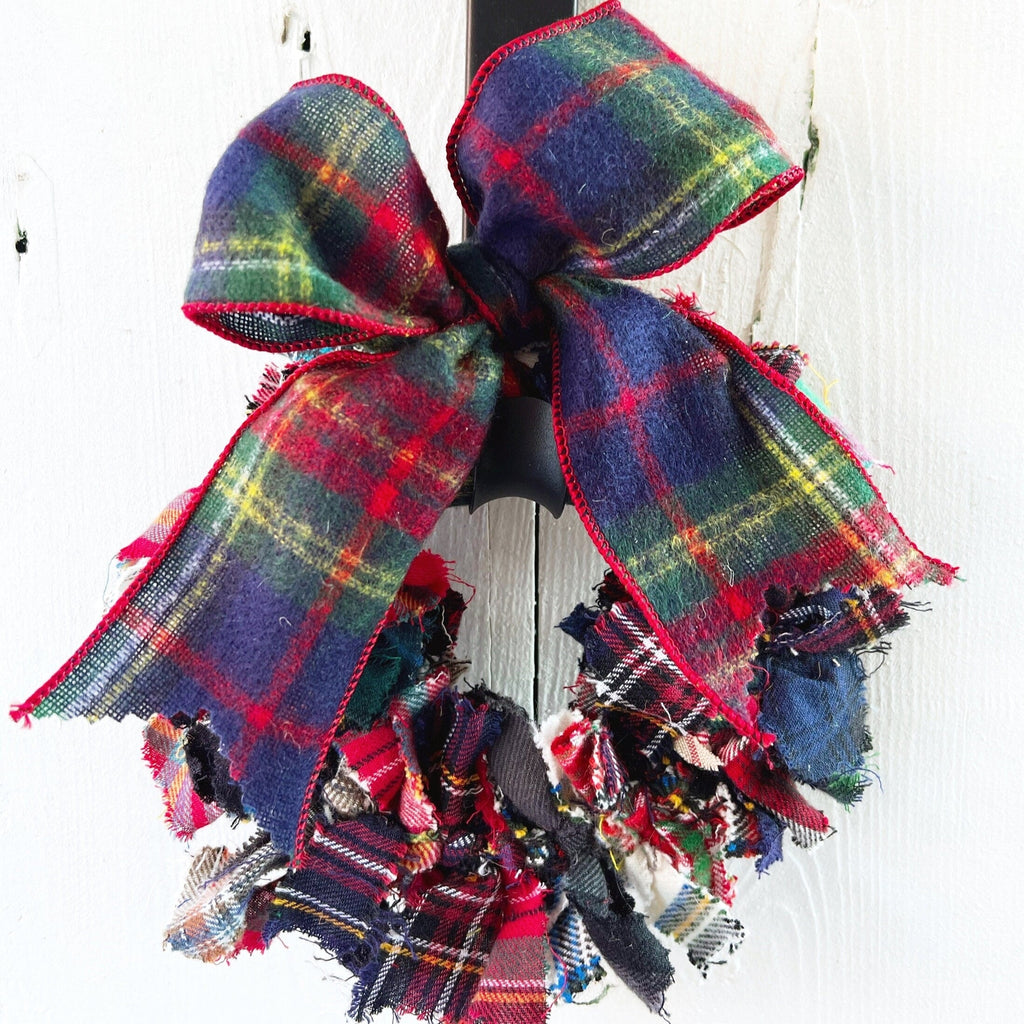 Rag Wreath - One Of A Kind Blue Plaid Rag Wreath