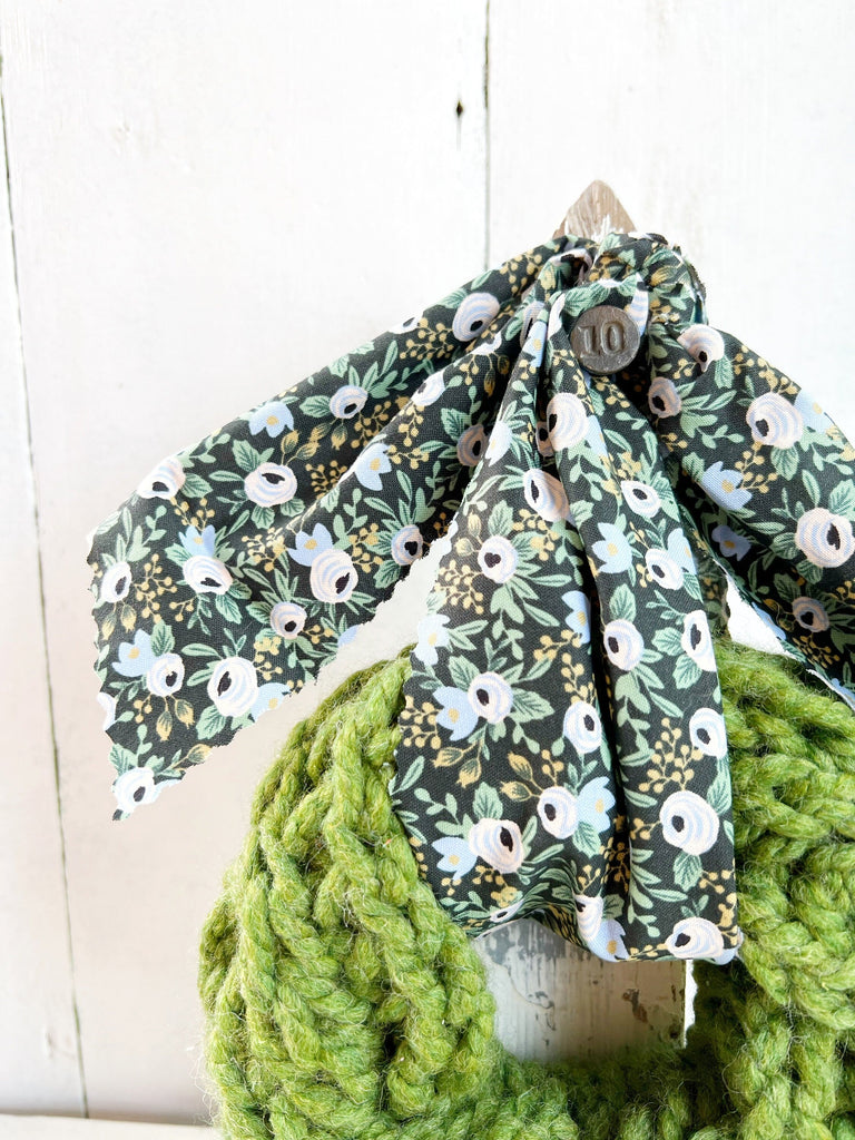 Hand Knit Green Floral Rifle Paper Swag Wreath