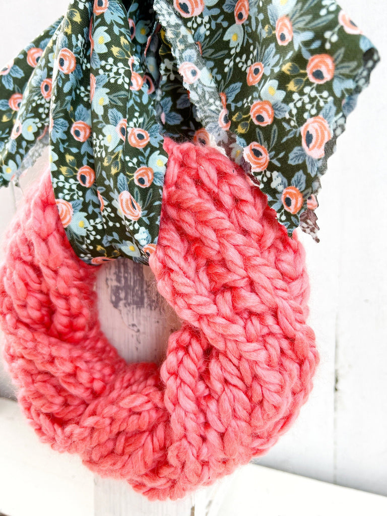 Knit Wreaths -Floral Wreath With Rifle Paper Co Fabric Swag 