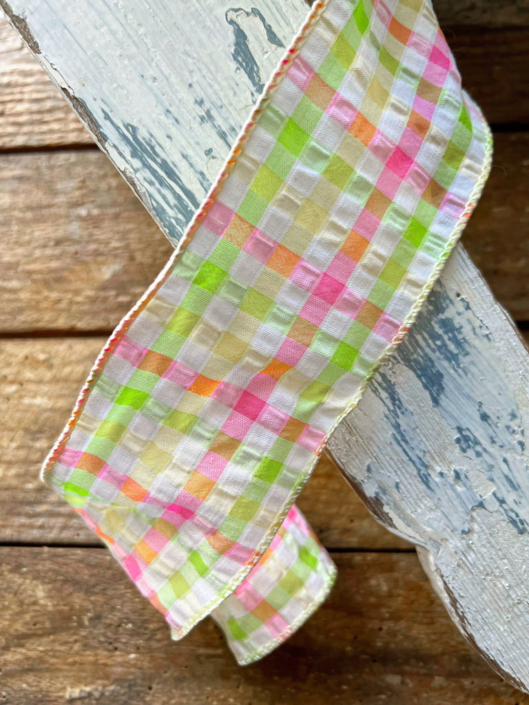 Seersucker Check Ribbon - 2.5" Or 4" Luxury Wired Ribbon