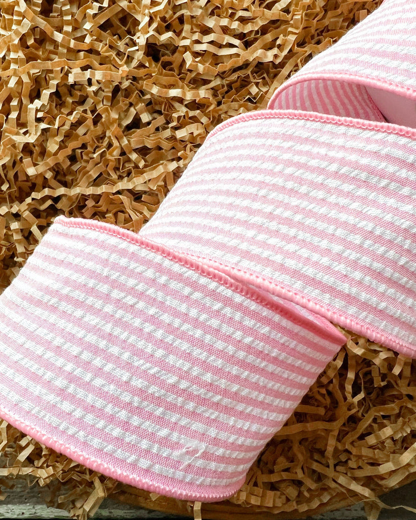 Pink White Striped 2.5 Or 4 In - Wired Perfect For Spring