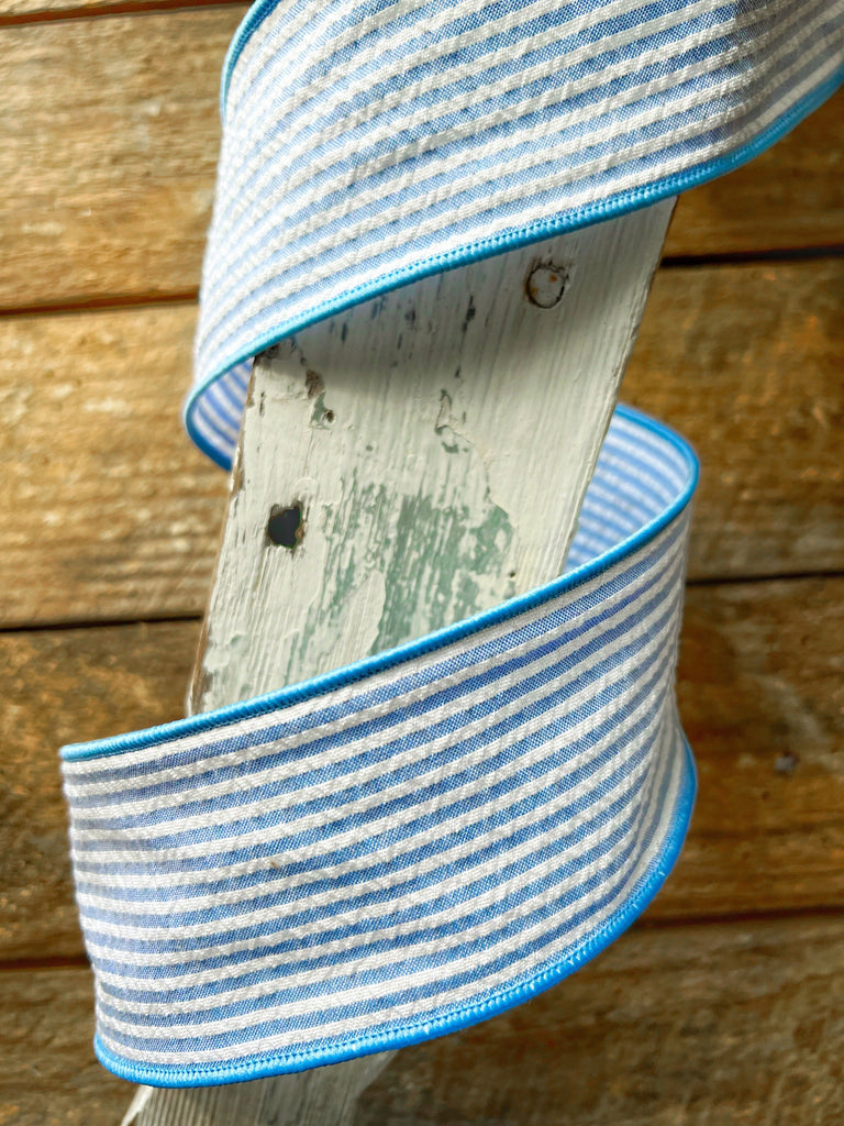 Blue White Striped - 2.5 Or 4 In - Spring Wired Ribbon