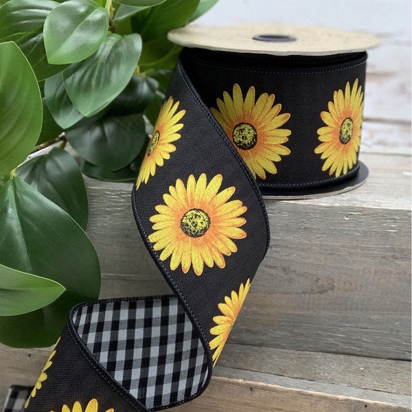 2.5" Sunflower  Spring Floral Wired Ribbon - 10 Yards