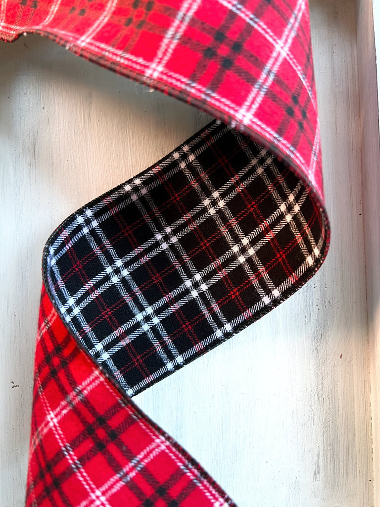 Wired Ribbon Spools - Red Black Plaid Flannel 