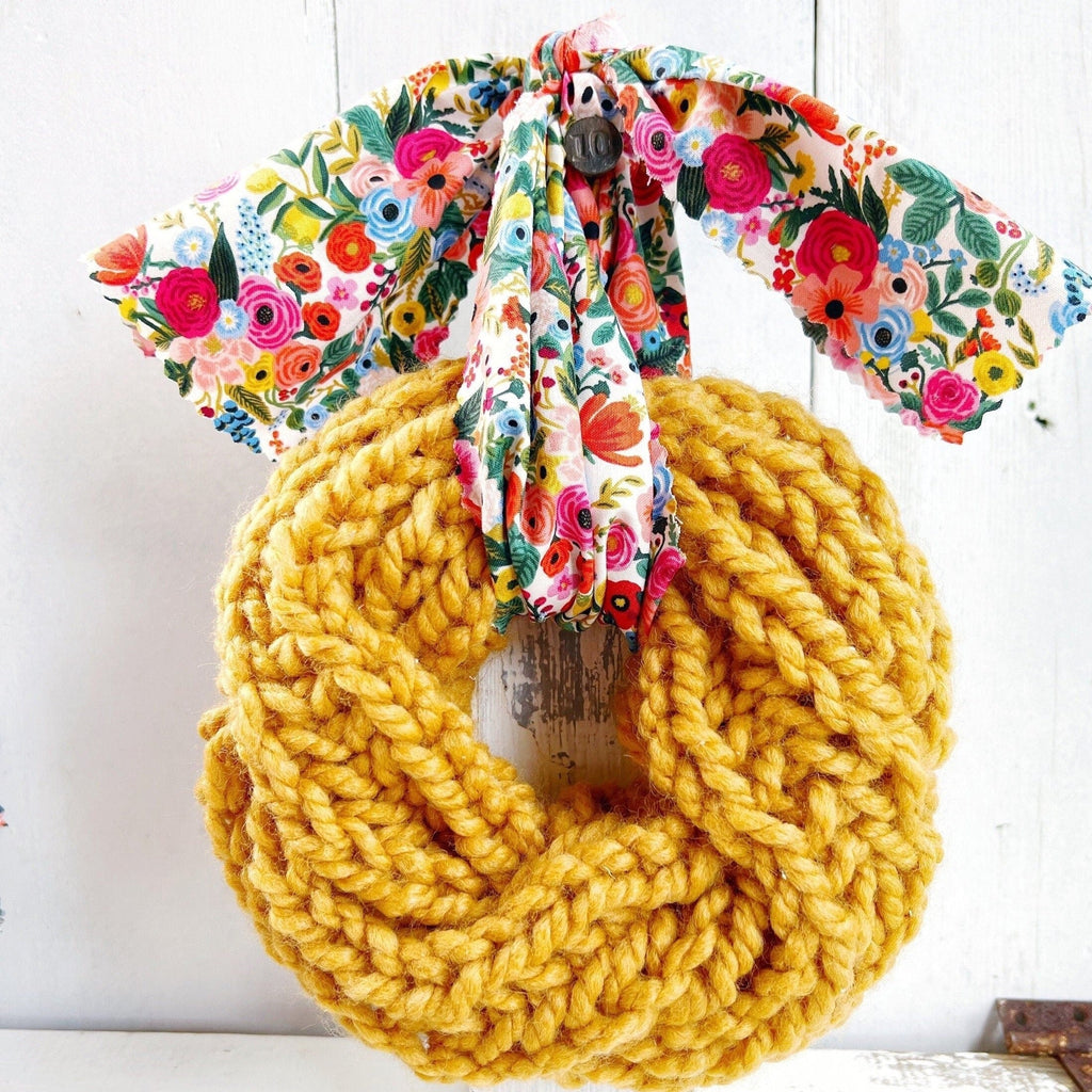 OOAK - Hand Knit Wreaths - Hand Knit Mustard Spring Wreath