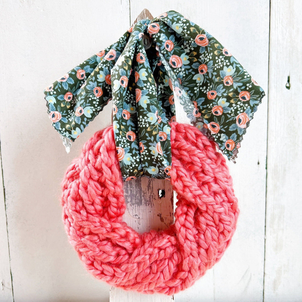 Hand-Knit Floral Wreath With Rifle Paper Co Fabric Swag