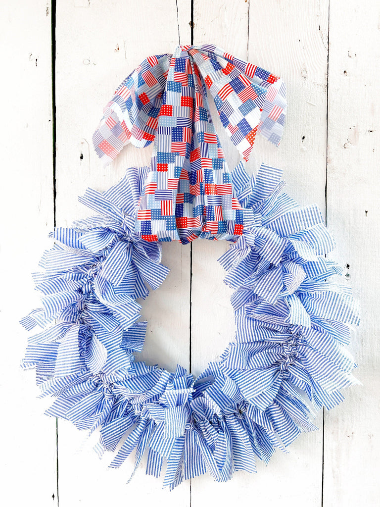 Rag Wreath - Independence Day Wreath Patriotic Decor