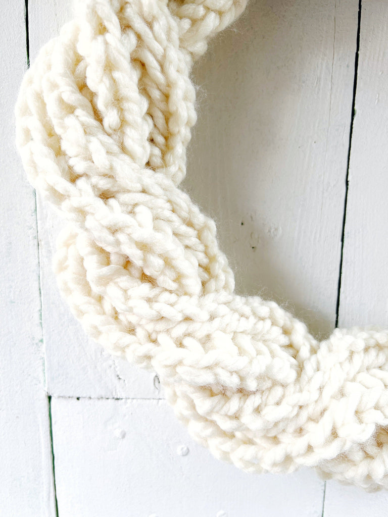 Hand Knit Wreaths - Front Door Knit Cable Wreath