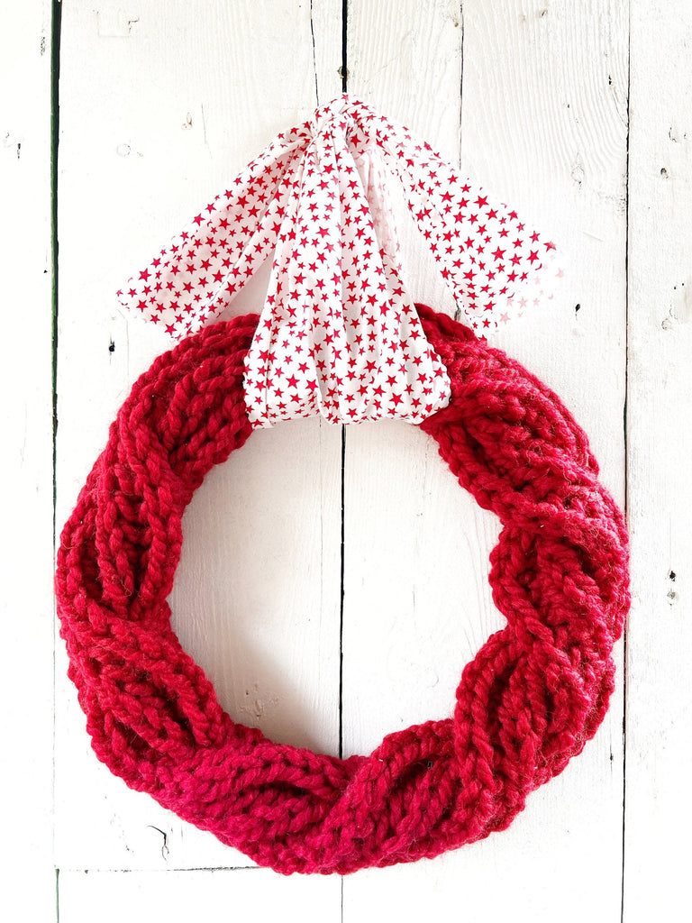 Hand Knit Patriotic Wreath - Front Door Americana Wreath